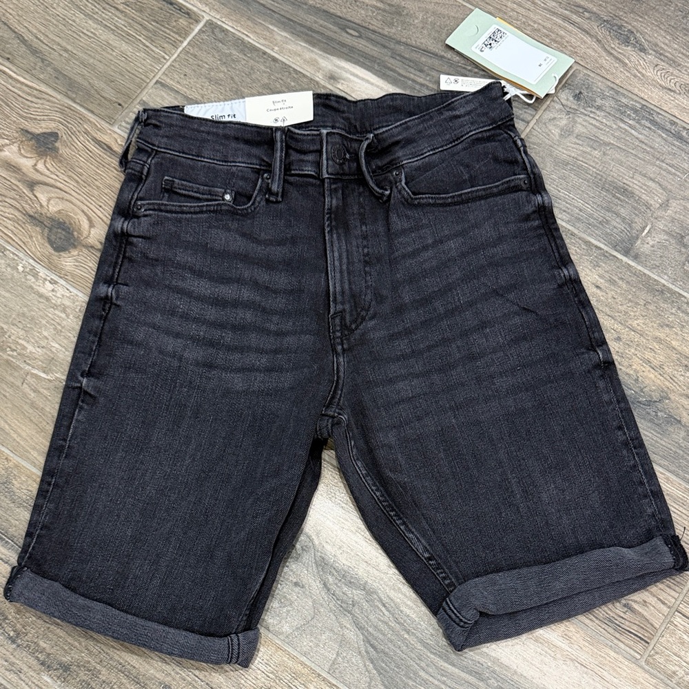 H&M Men's Black Washed Denim Jean Shorts